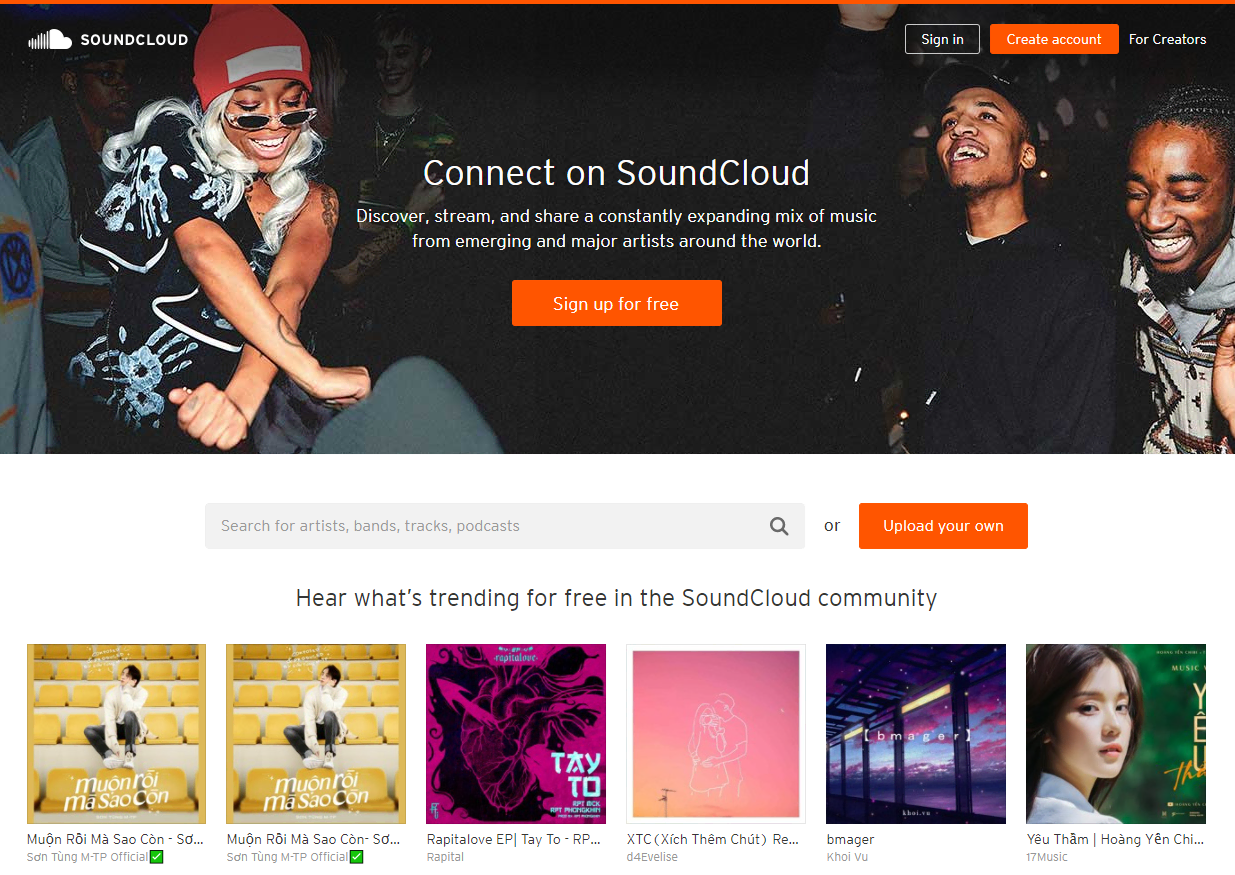 Trang web tải nhạc nền miễn phí - SoundCloud