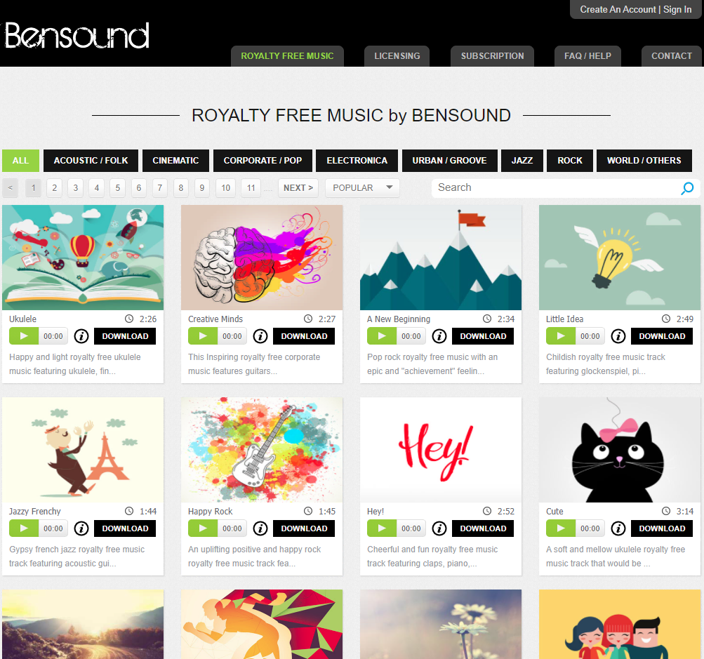 Trang web tải nhạc nền miễn phí - Bensound