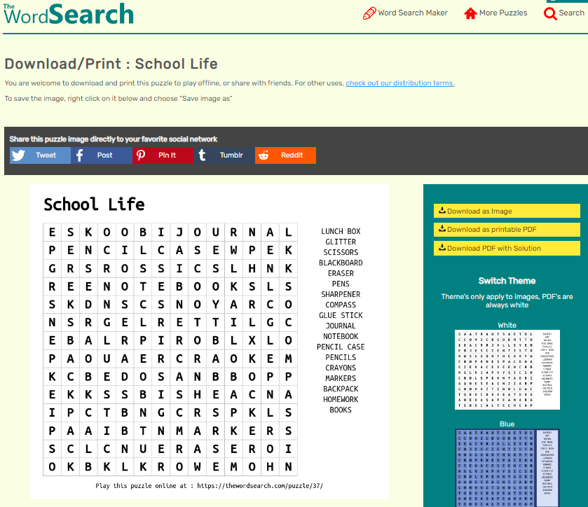 thewordsearch.com - ready made printable word search