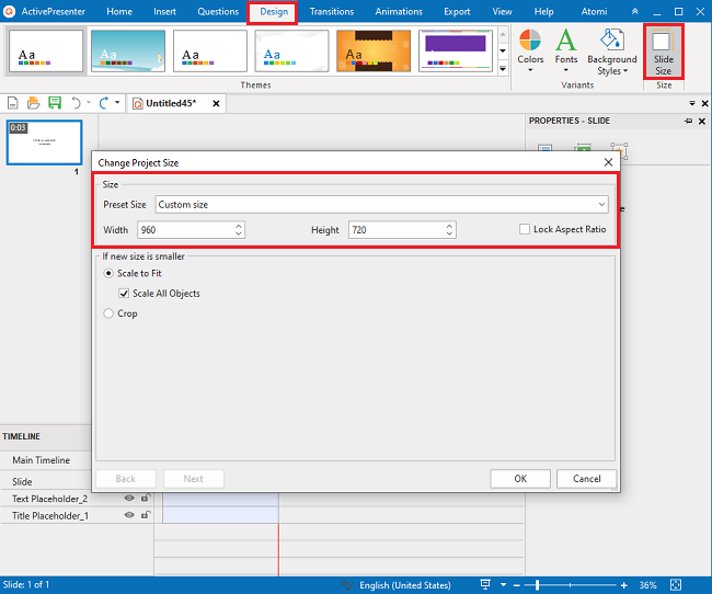 Resize Video on Windows 11 with ActivePresenter - Step 2