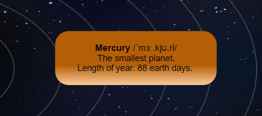 Mercury infomation in the interactive solar system