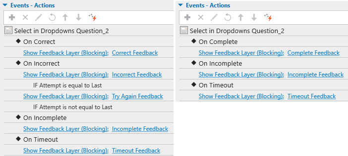 set events - actions for select in dropdowns question