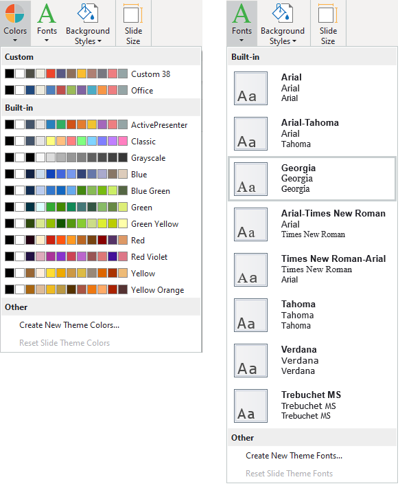 Theme Colors and Theme Fonts