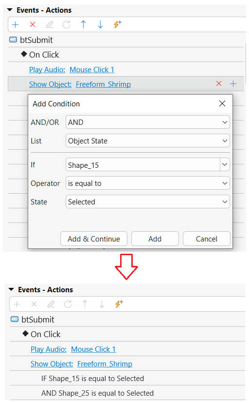 add conditions to Show Object action