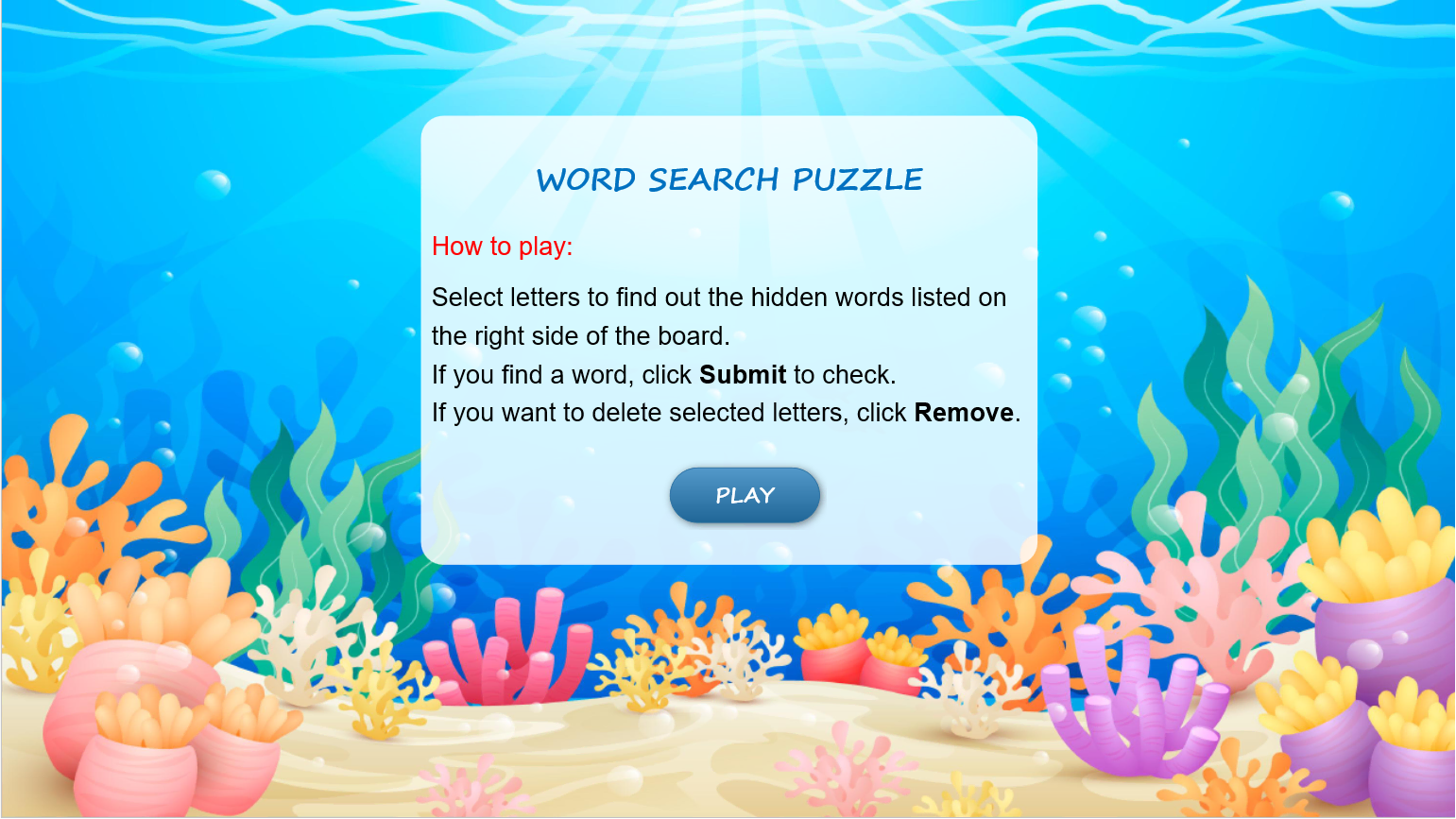 Welcome slide word search puzzle