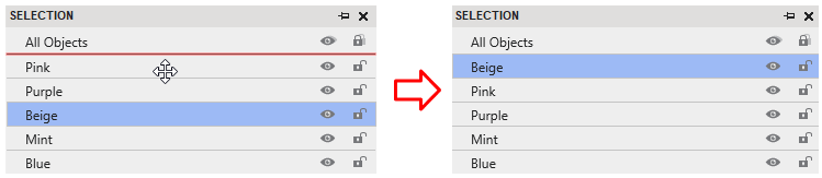 order objects using selection pane