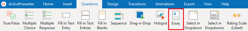 Questions tab > Essay