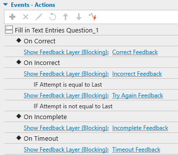 Add events-actions to Fill in text entries question 