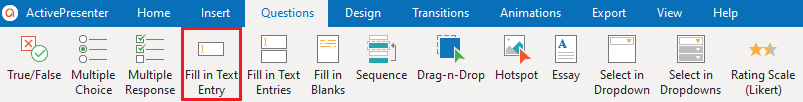 Questions tab > Fill in Text Entry
