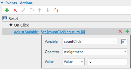 add action to reset button of the click counter