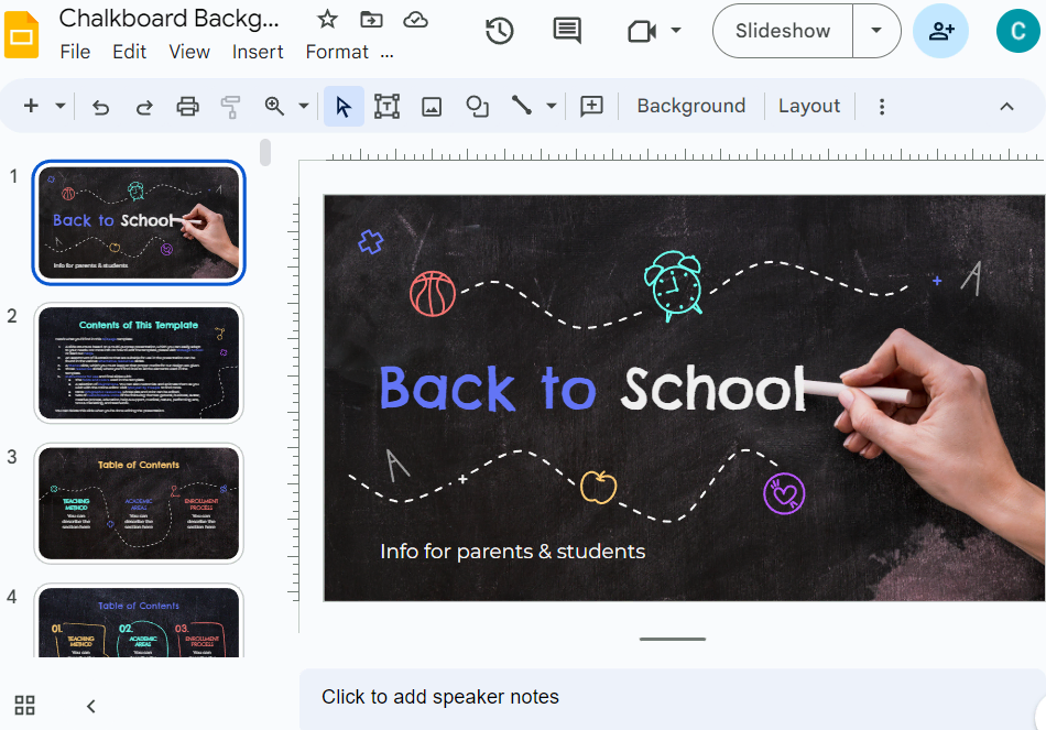 Chalkboard Background Google Slides Theme and PPT Template