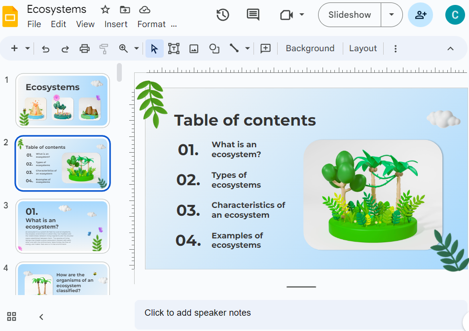 free ecosystems Google Slides template