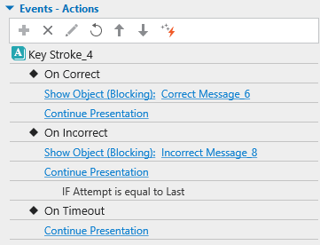 Add Events – Actions to key stroke objects