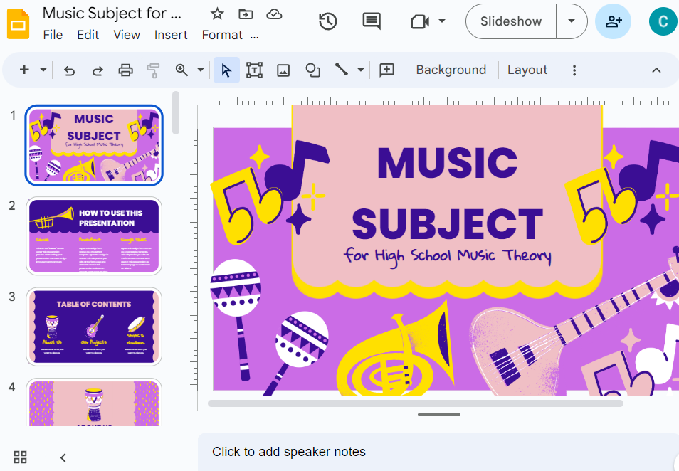 music subject template