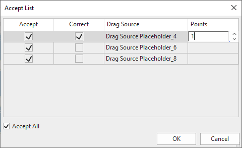 Assign scores to pairs of correct drag sources and drop targets 