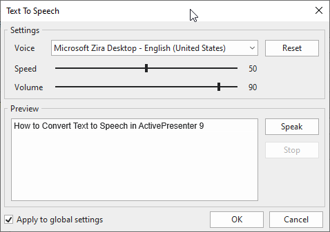 Text to Speech dialog