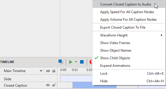 convert cc to audio on Timeline