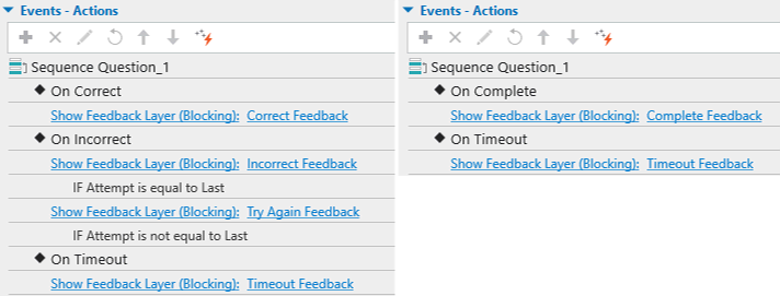 Add events - actions to Sequence questions