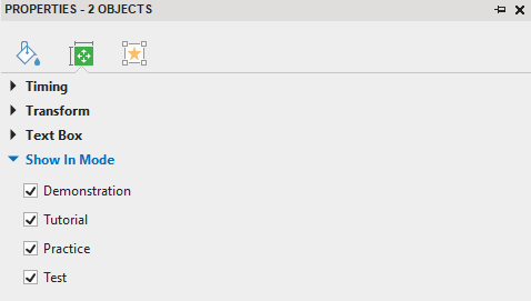 show in mode section in the properties pane