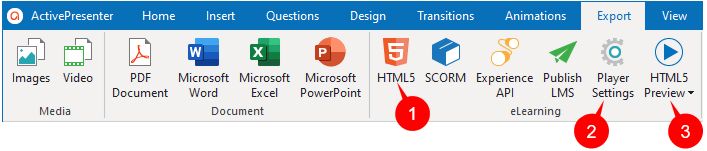 Export tab > HTML5