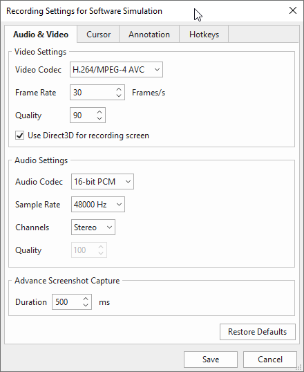 work with the Audio and Video tab of the record settings dialog