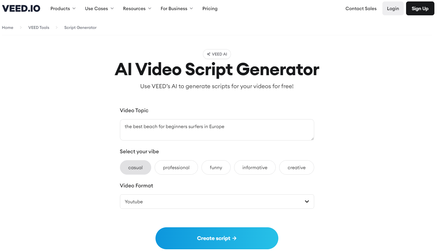 Veed's AI script generator