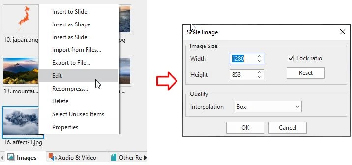 compress image to reduce the project output size