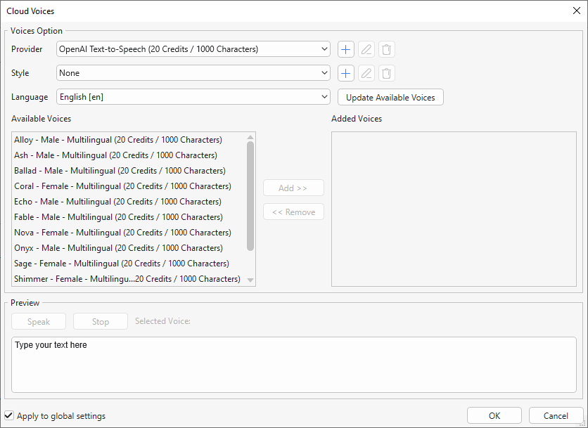 Cloud Voices dialog