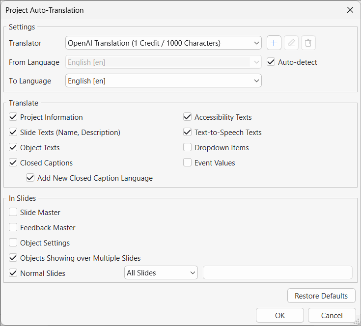 project auto translation