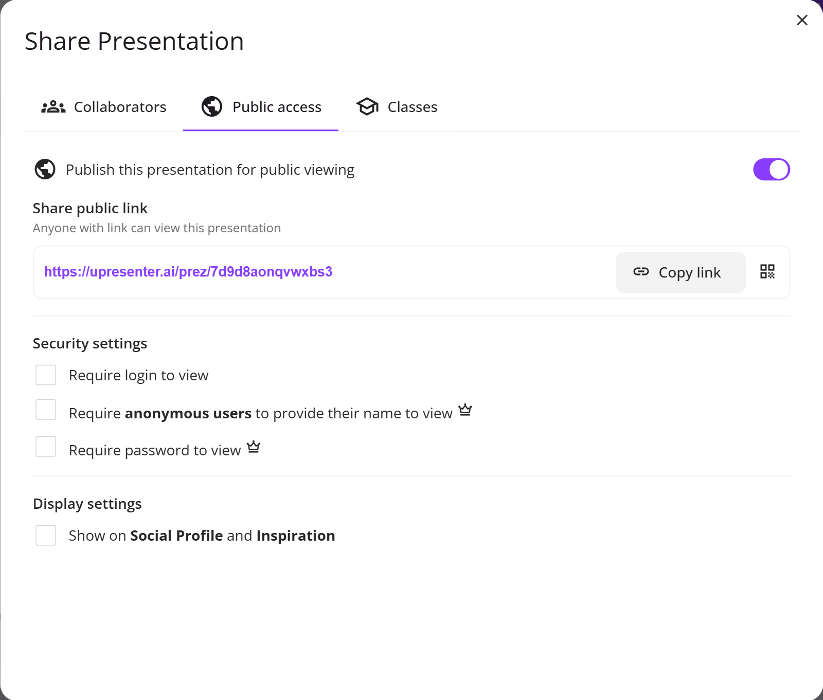 Share in uPresenter LMS