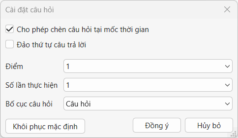 chèn câu hỏi vào video