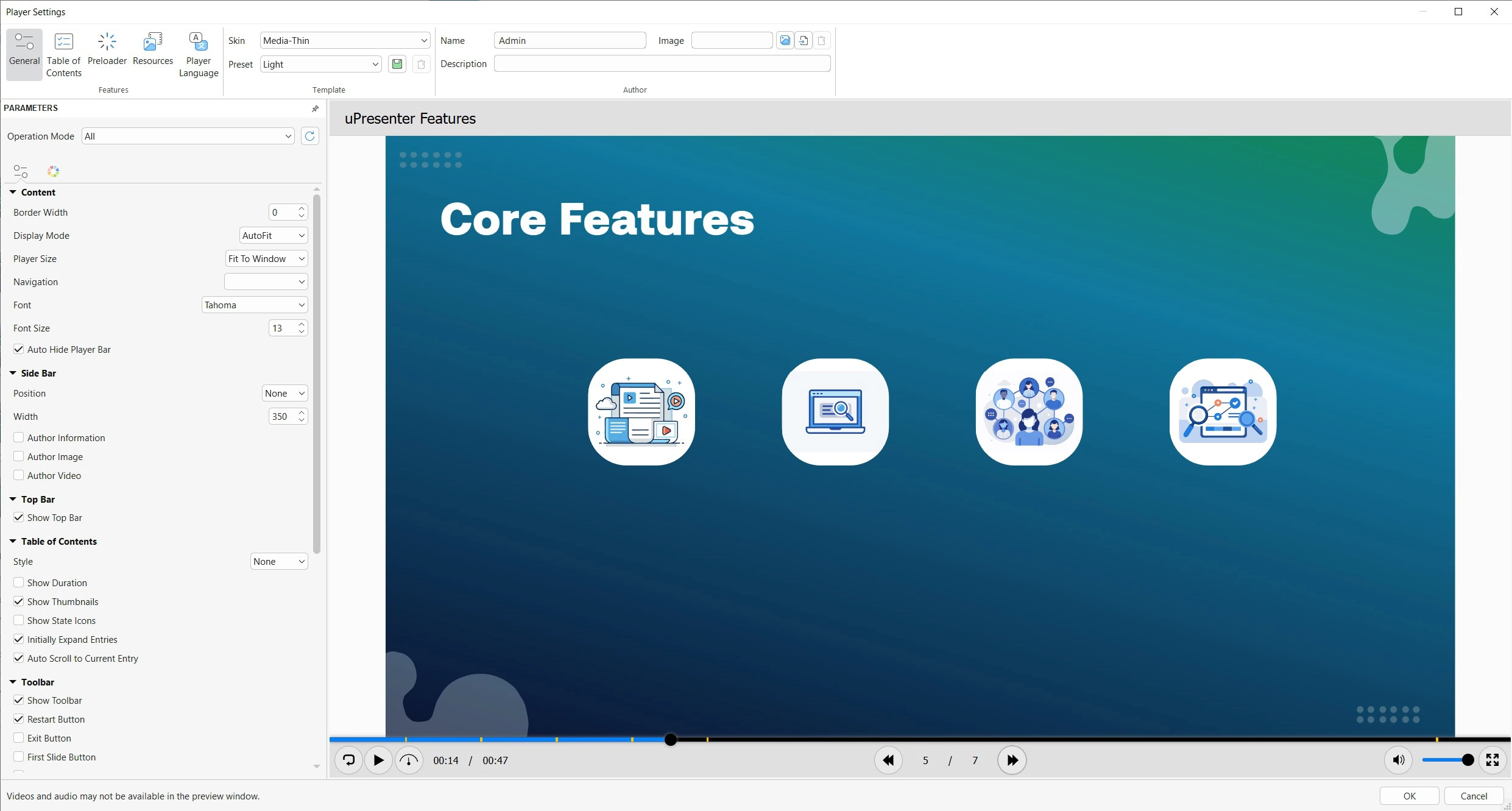 player setting elearning project