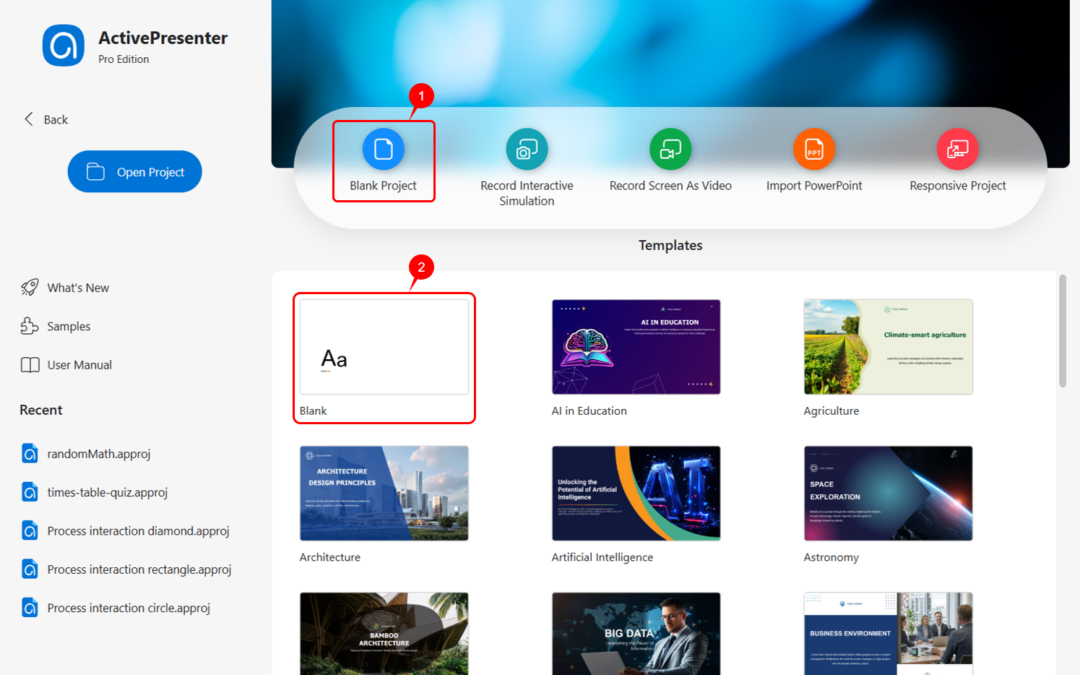 How to Create a New Blank Project in ActivePresenter 10