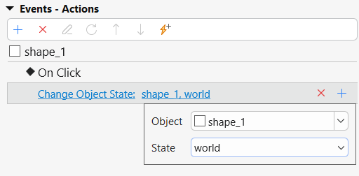 Add change object state action in Properties pane