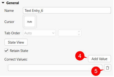 Add correct value to Fill in text entries question