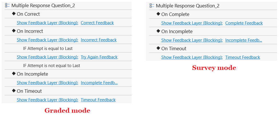 Add events-actions for multiple response questions