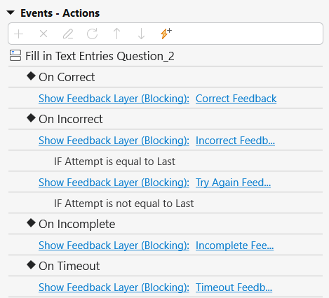 Add events-actions to Fill in text entries question