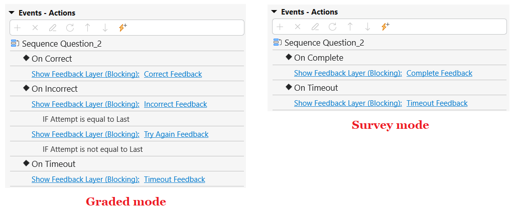 Add events - actions to Sequence questions