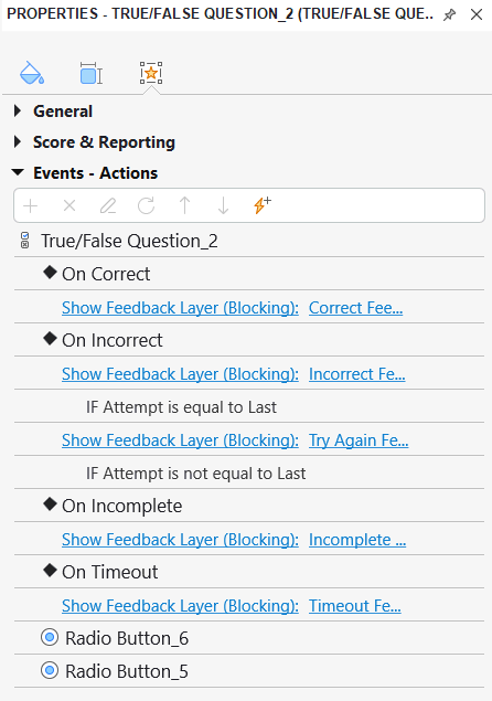 Add events - actions to interactive quizzes