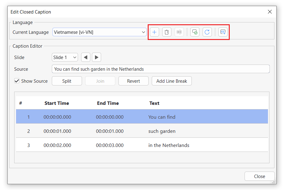 Add new languages to closed captions.