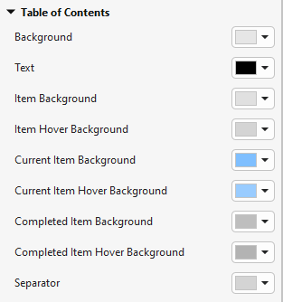 Customize HTML5 Player Settings - Change color of the table of contents