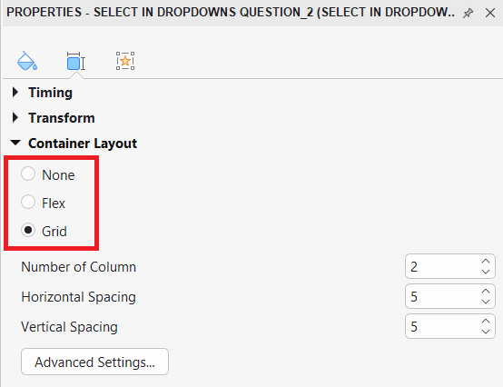 Change select in dropdowns question's layout