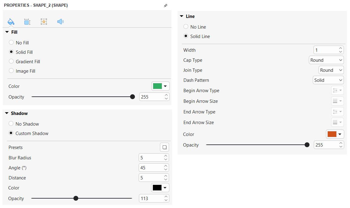 Customize shape styles in the Properties pane