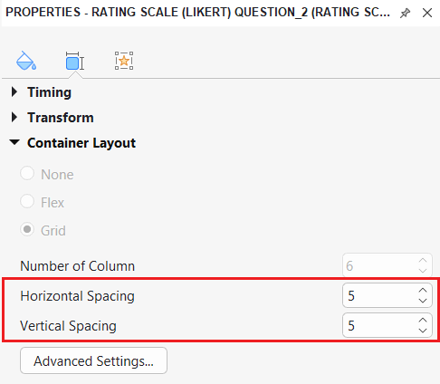 Customize the container layout properties