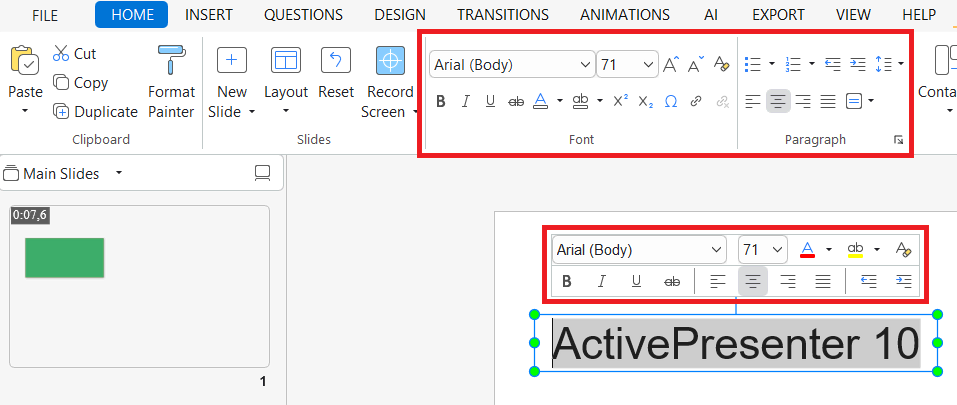 Edit text caption object