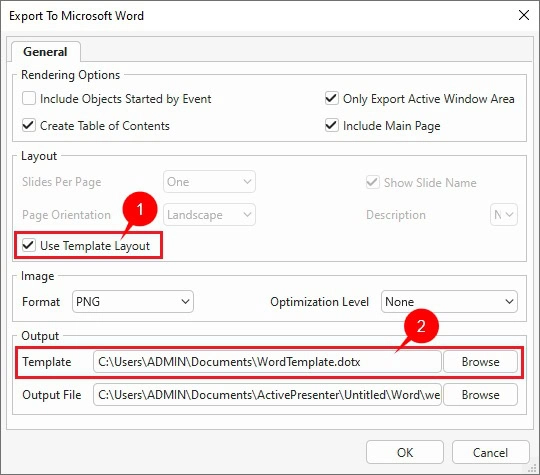 Export To Microsoft Word dialog