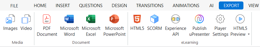Export interactive quizzes