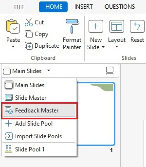 Feedback Master on the Slides pane