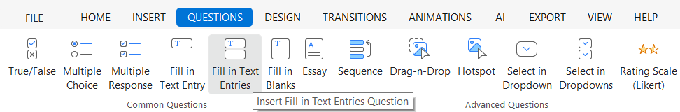 Fill in text entries question