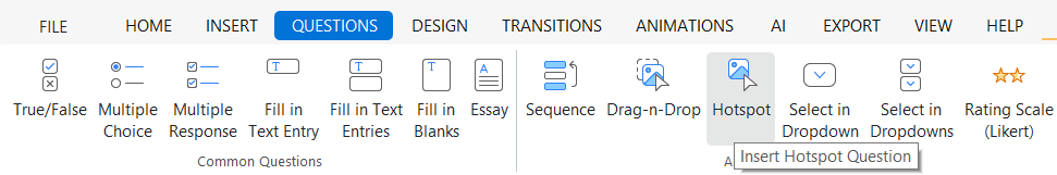 Hotspot question in the Questions tab